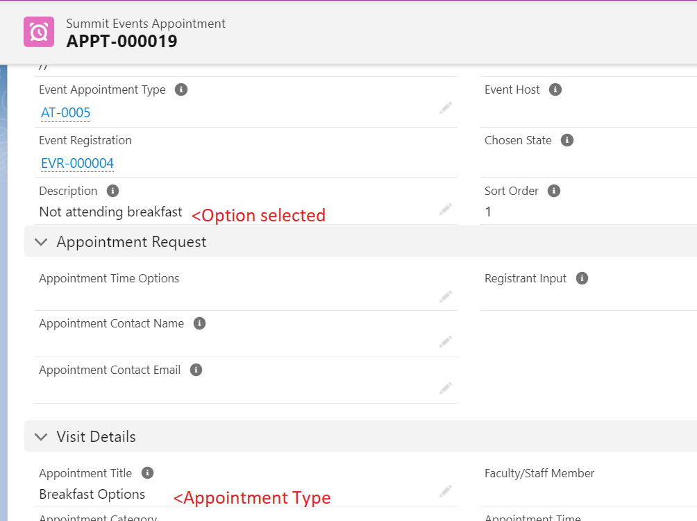 Appointments/Options | Summit Events App Documentation