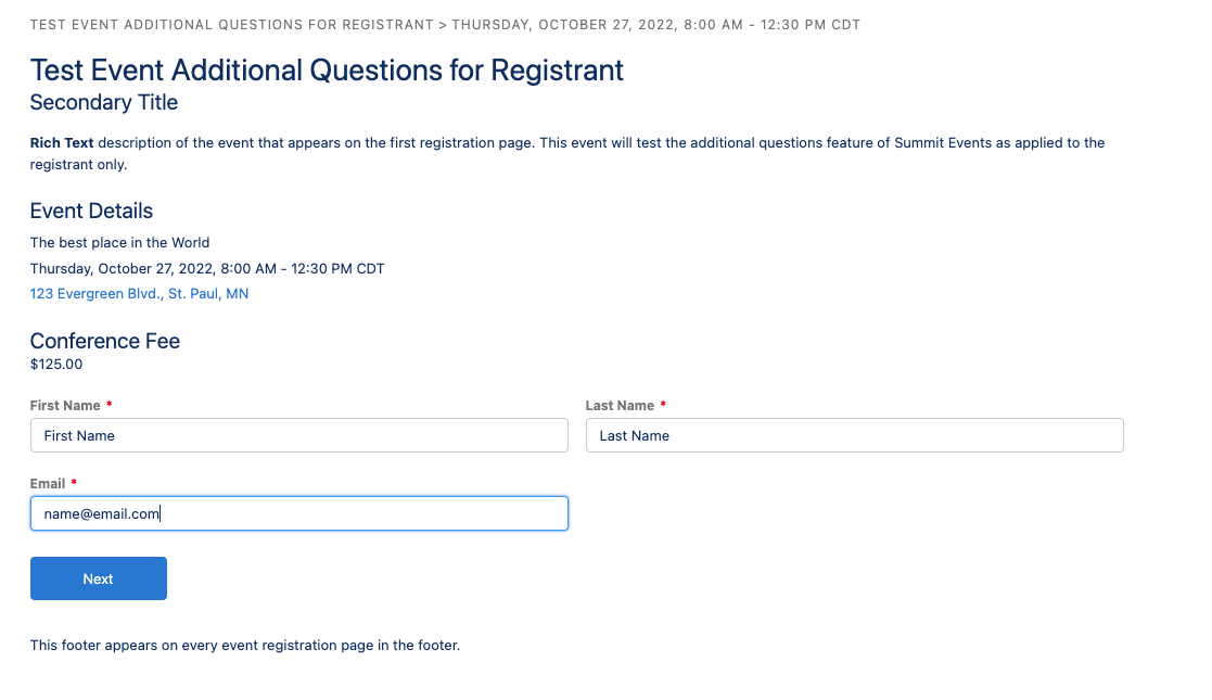 event fee registratin